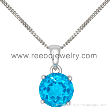 Rhodium Plated Sapphire Chain Necklace, Heavy Metal Charm Necklace Jewelry